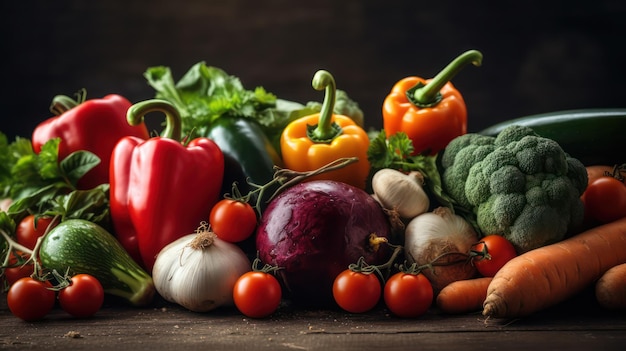 Food background with assortment of fresh organic vegetables