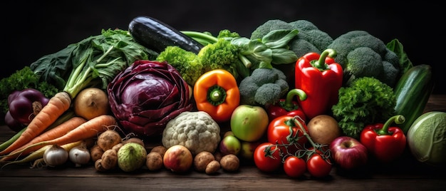 新鮮な有機野菜の品揃えと食品の背景