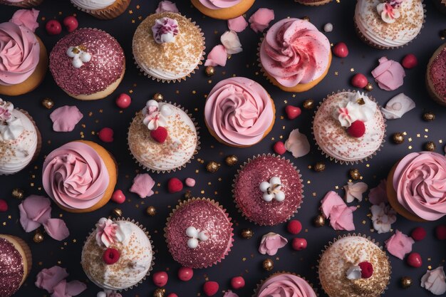 Photo food background with cupcakes