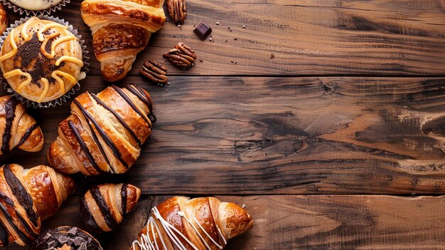 Photo food background with freshly baked sweet buns puff