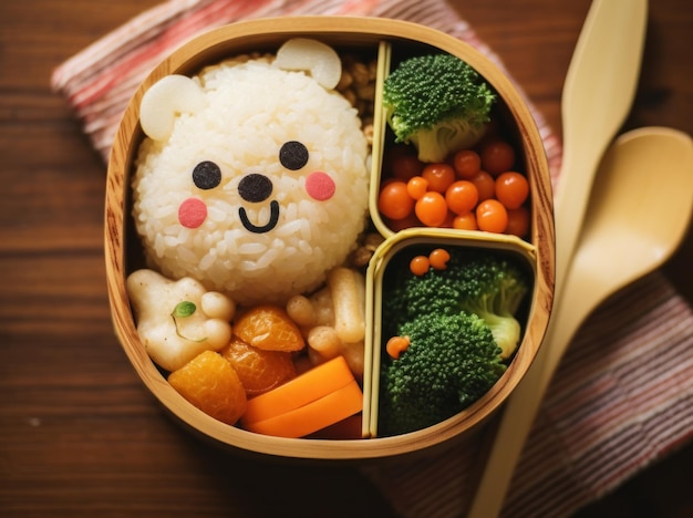 Food bento healthy dish with cute animal face children funny food