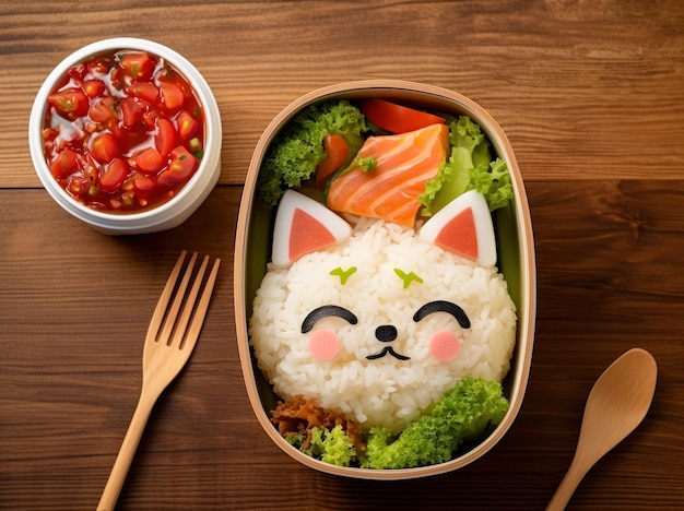 Food bento healthy dish with cute animal face children funny food