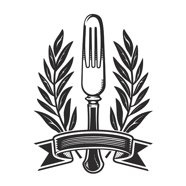 Photo food and beverage award emblem logo with fork and knife for creative simple design tattoo cnc art