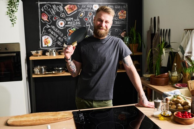 Food Blogger With Frying Pan