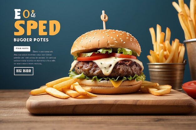 Food burger and french fries social media post design template