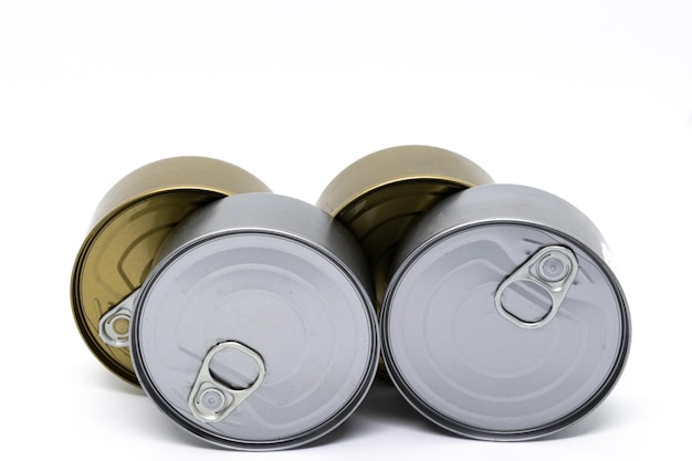 Photo food cans on the side on a white background