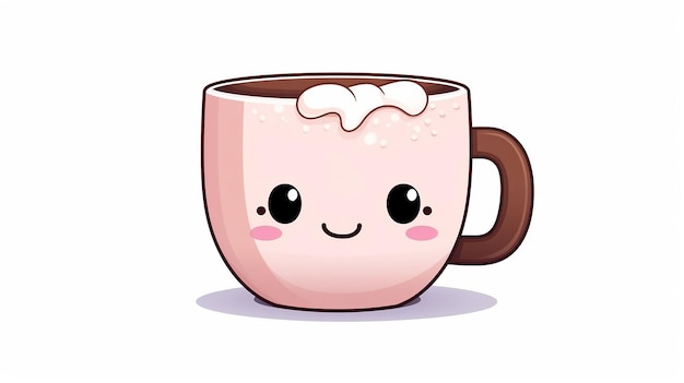 Photo food character background with cup of hot cocoa in cute funny with cartoon kawaii style