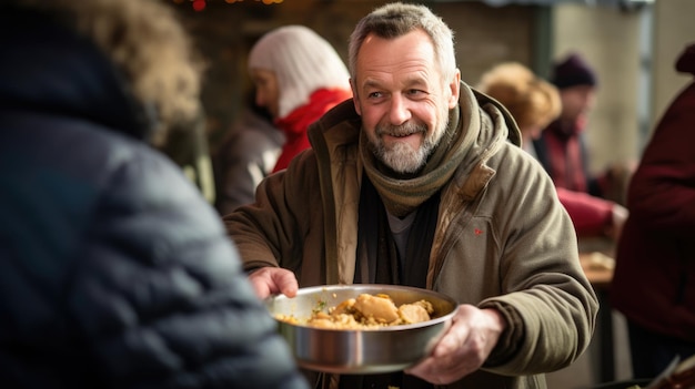 Food for charity A volunteer prepares food for charity