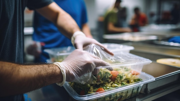 Foto cibo per beneficenza un volontario prepara cibo per beneficenza