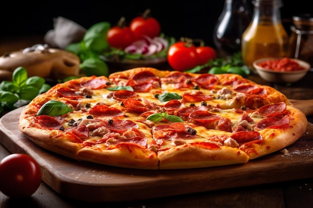 チーズ ブラック フォト コピー イタリアン ファスト ピザ トマト フレッシュ スペース ゲネレーティブ AI
