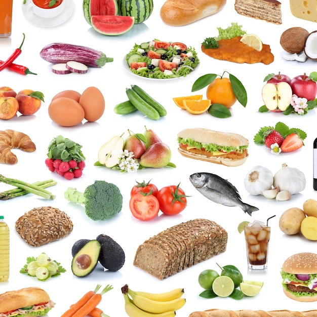Food collection background fruits and vegetables fruit drinks square isolated