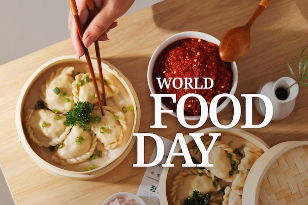 food composition with the text world food day