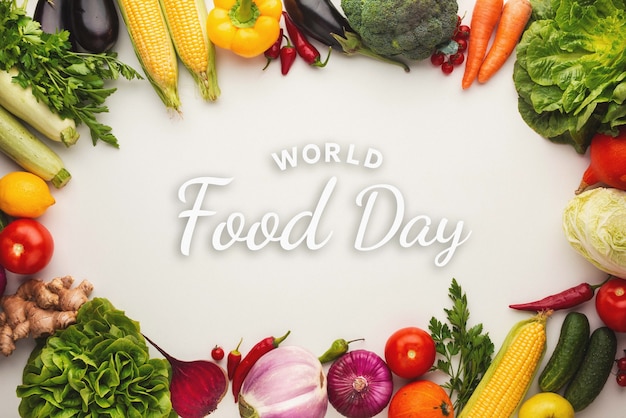food composition with the text world food day