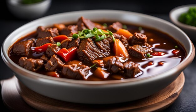 Food concept Korean spicy Beef stew on black background