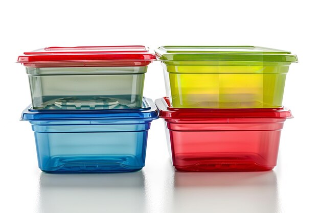 Photo food containers made of plastic isolated on white generative ai