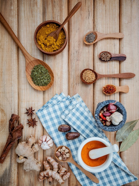 Food Cooking ingredients  on rustic wooden background.