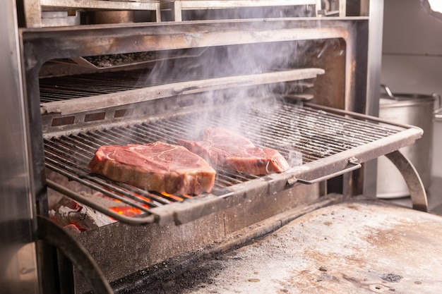 Food, craft and meat concept - delicious roasted steak.