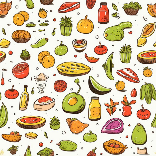 Food culinary delights global flavors seamless pattern