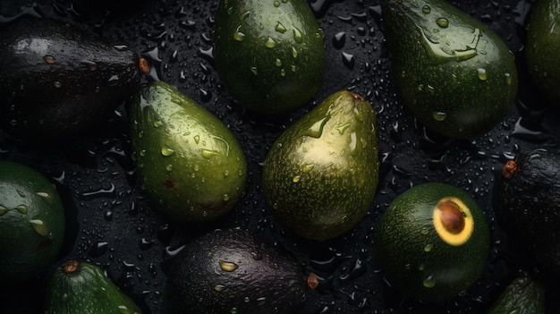 Foto cibo verde scuro sfondo tropicale crudo primo piano fresco avocado nutrizione vegetale ia generativa