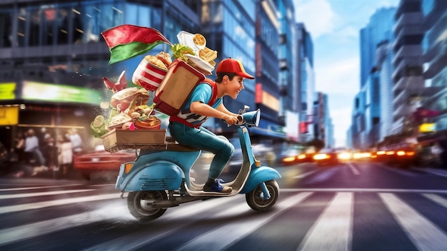 Food delivery boy delivering food on scooter