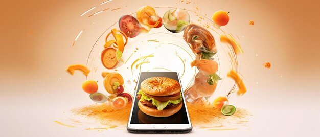 Photo food delivery by online order concept