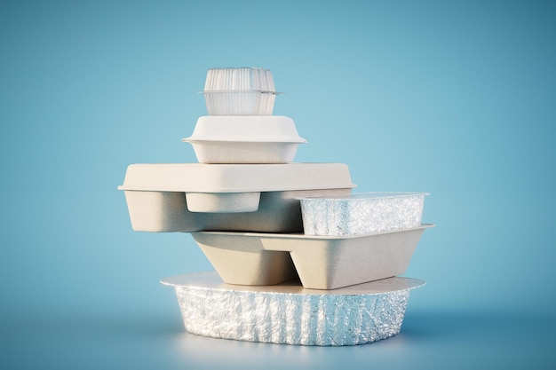 Food delivery containers of different sizes 3D render