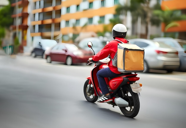 오토바이 로 패키지 상자 를 운반 하는 음식 배달 사람