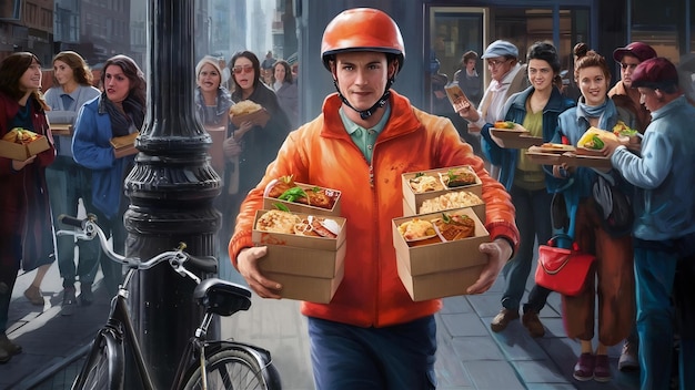 Food delivery man with boxes with food