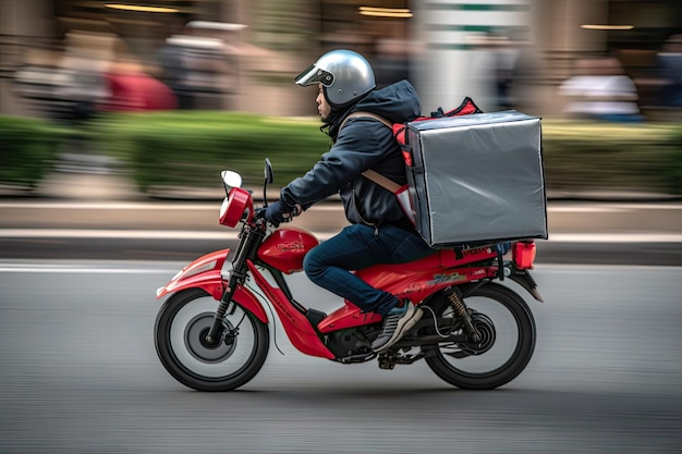 Photo food delivery person racing against the clock to deliver piping hot dinners in time