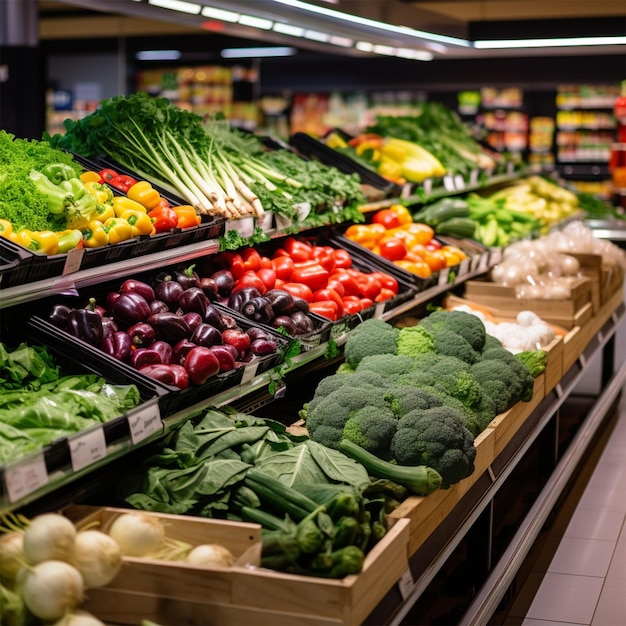 市場での野菜の食品展示