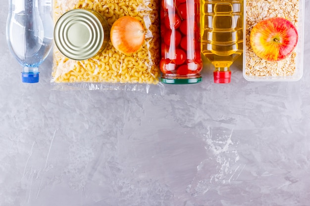 Food donations on a gray background