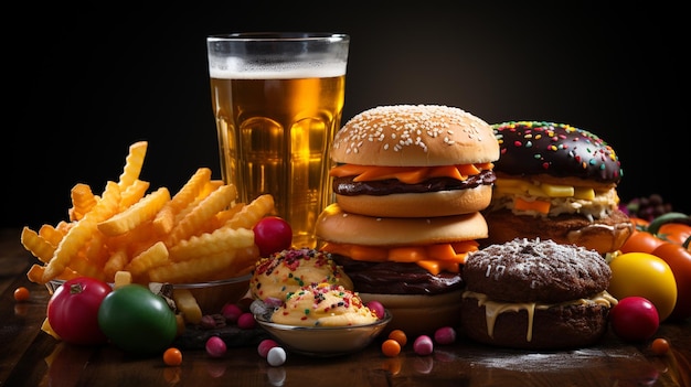 Photo food and drink concept unhealthy food fast food unhealthy food and fast food