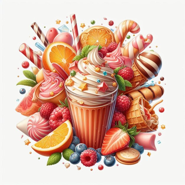 Food drinks fruits vegetables desserts treats and beverages illustrations