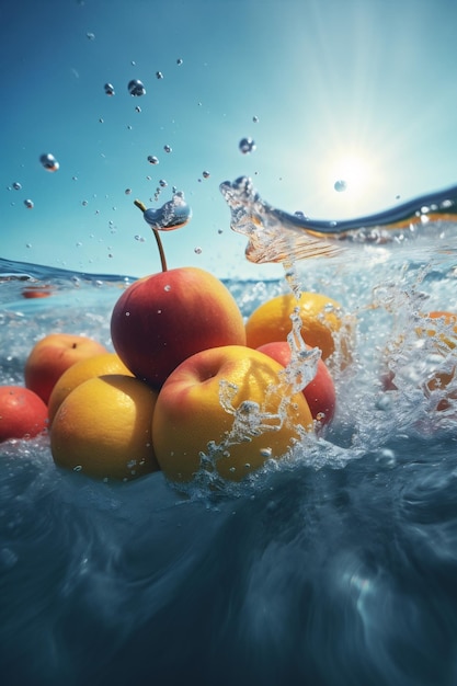 음식 드롭 녹색 레몬 비타민 신선한 과일 딸기 배경 건강한 물 생성 AI