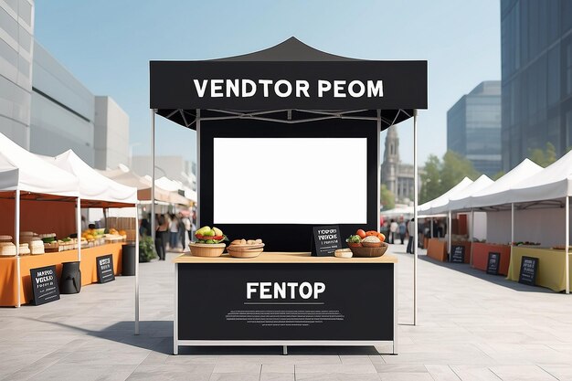 Foto food festival vendor booth signage mockup con spazio bianco vuoto per posizionare il tuo design