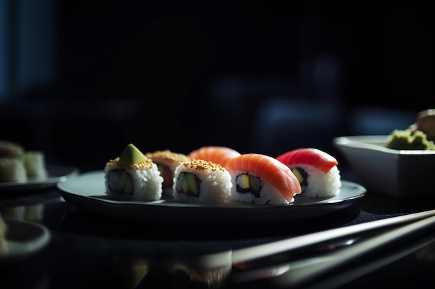 Food fotografie sushi specerijen 50mm macrolens bovenaanzicht geïsoleerd