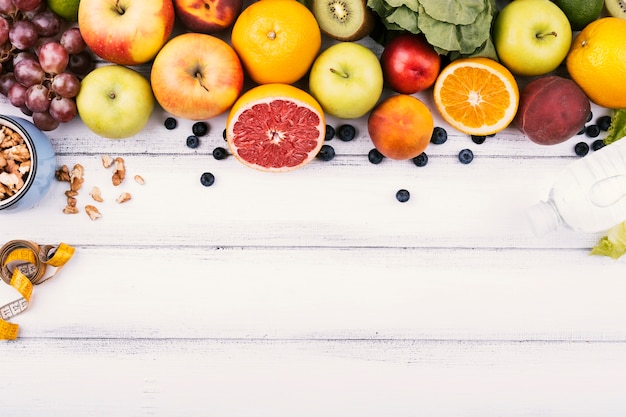 Photo food frame of delicious healthy fruit