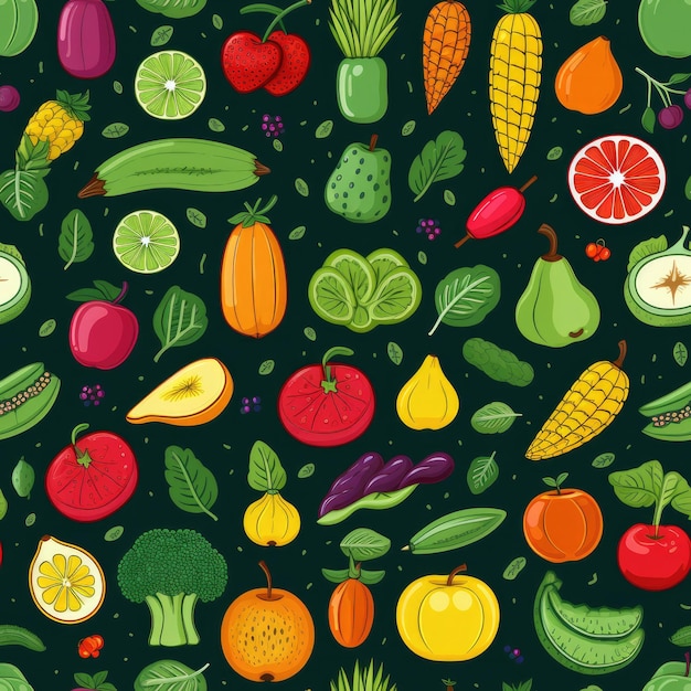 Food fruits vegetables healthy seamless pattern