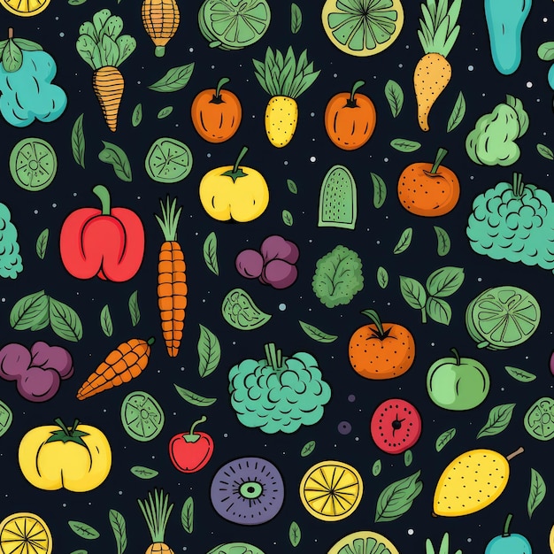 Food fruits vegetables seamless pattern