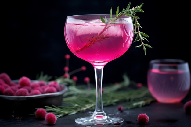 Photo food graphy cocktail sparkling raspberry rose gin