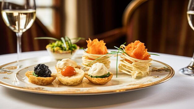 Food hospitality and room service starter appetisers with caviar as exquisite cuisine in hotel restaurant a la carte menu culinary art and fine dining