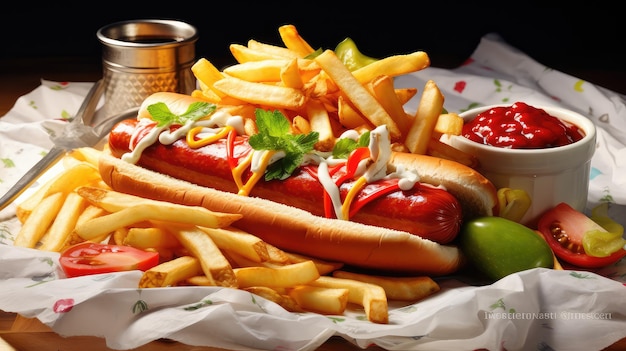 Photo food hot dog and chips