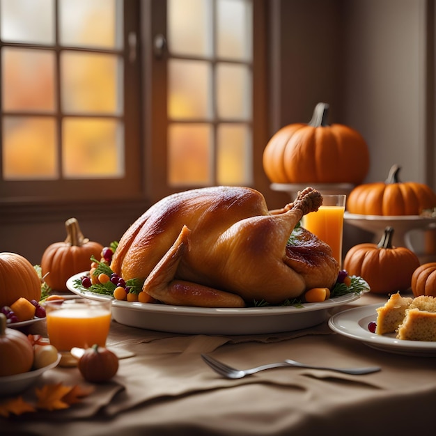 Food image for thanksgiving day turkey pumpkins juice