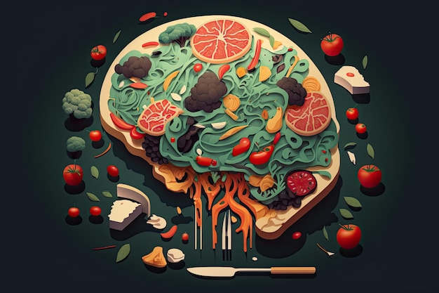 写真 暗い背景に脳の形をした食べ物 栄養概念 ジェネレーティブ ai