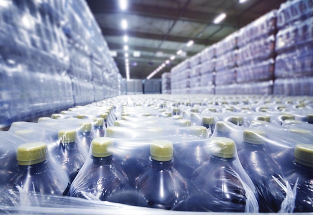 Food industrial warehouse for storage and storage of tetrapacks
with drinks, water, beer in plastic pet bottles.