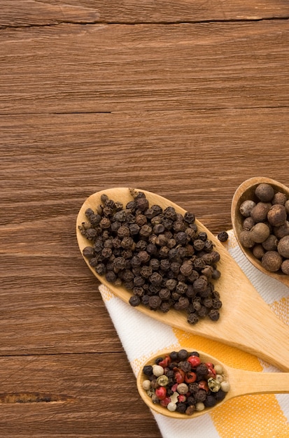 Food ingredient and spices on wood board