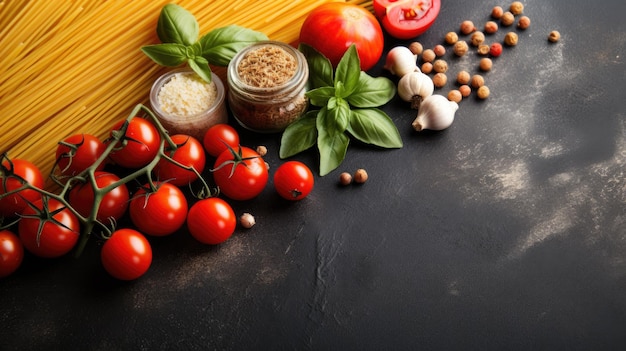 Food ingredients for italian pasta Illustration AI GenerativexA