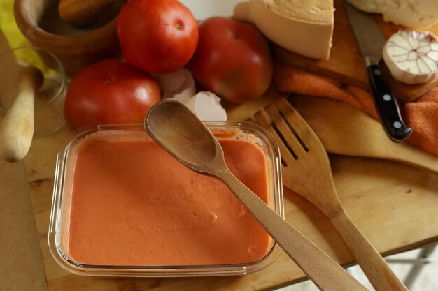 Food ingredients to make salmorejo a traditional food from cordoba spain