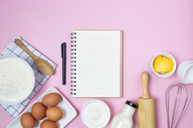 Food ingredients menu recipe on pink background