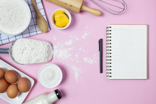 Food ingredients menu recipe on pink background